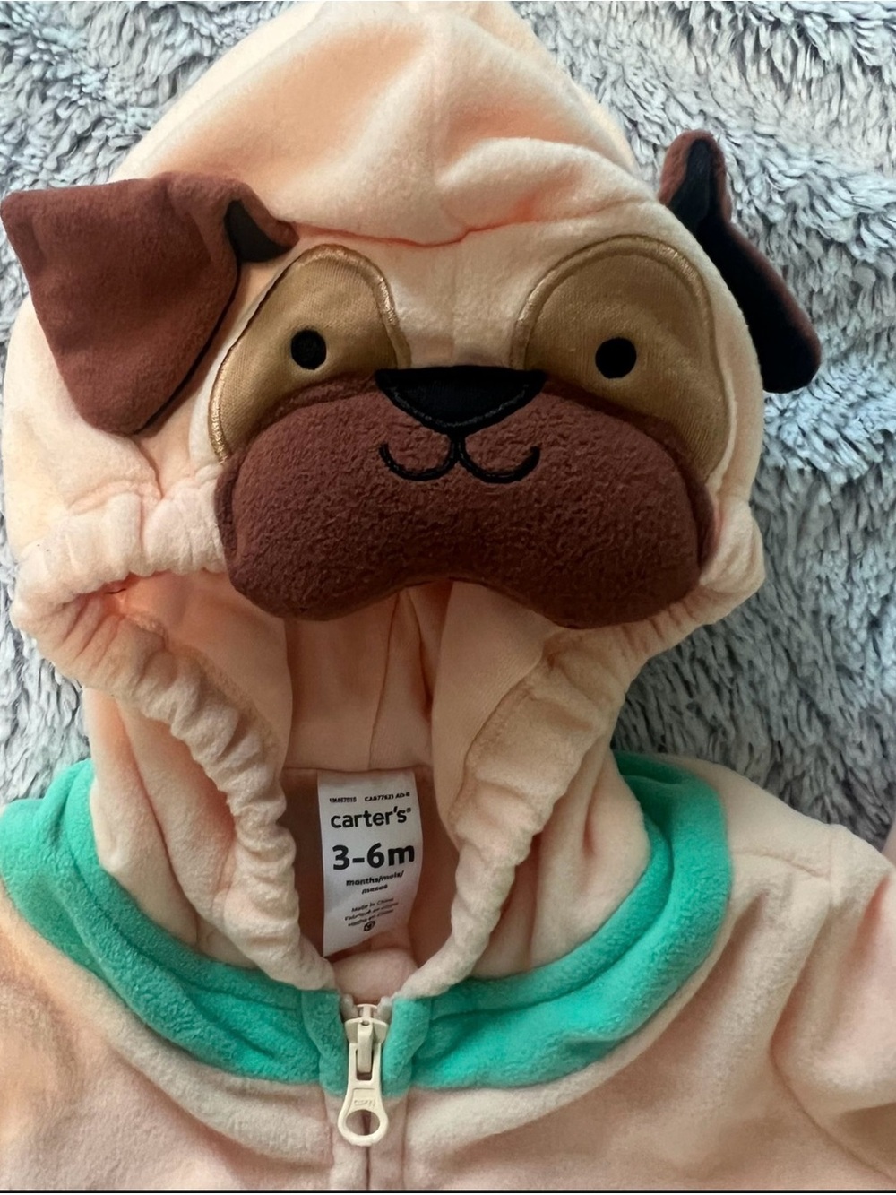 Carter's Peach Hooded Puppy One-Piece with Teal Trim